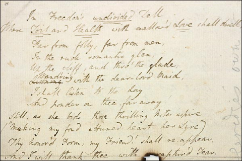 Poem written by Coleridge in his own hand in 1794 to Rev WJ Hort