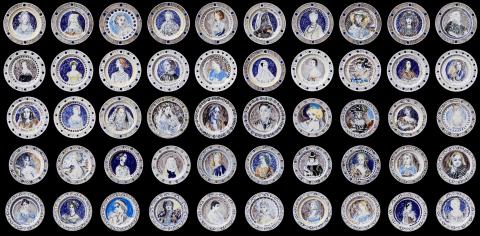 The completed set of 50 plates, which feature portraits of “famous women” throughout history