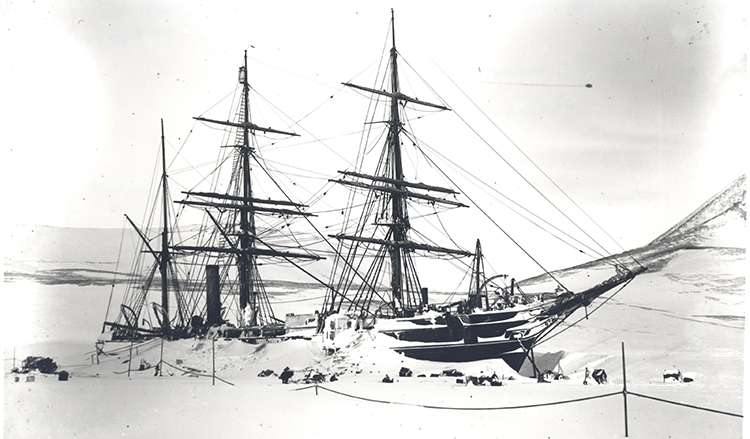 Ship surrounded by ice