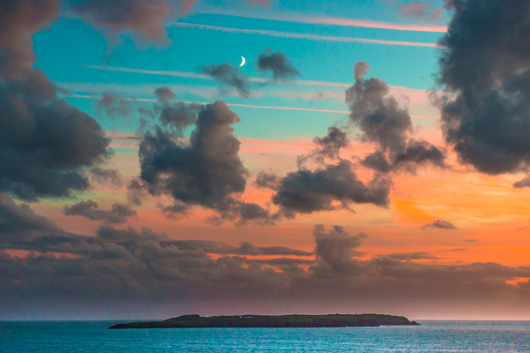 Island from a distance in sunset