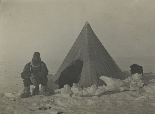 Eric Marshall outside a tent