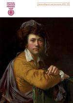 Front of annual report showing large art portrait of man earing robes and holding a paint brush