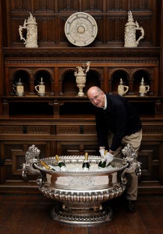 Keeper emeritus of Temple Newsam House James Lomax with Lord Raby's silver wine cooler Keeper emeritus of Temple Newsam House James Lomax with Lord Raby's silver wine cooler
