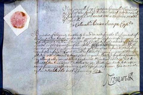Commission from Oliver Cromwell to Col. A. Scrope to command a Company of Foot of 100 men for the defence of Bristol, 1653 Commission from Oliver Cromwell to Col. A. Scrope to command a Company of Foot of 100 men for the defence of Bristol, 1653
