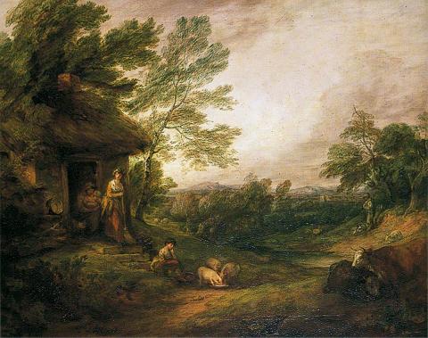 Gainsboroughs Cottage Door with Girl and Pigs