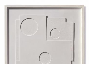 Square white artwork with shapes including circles