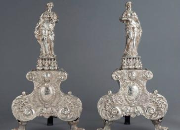 Pair of Charles II silver andirons saved for the nation